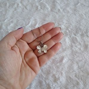 Silver Tone White Stone Butterfly Necklace